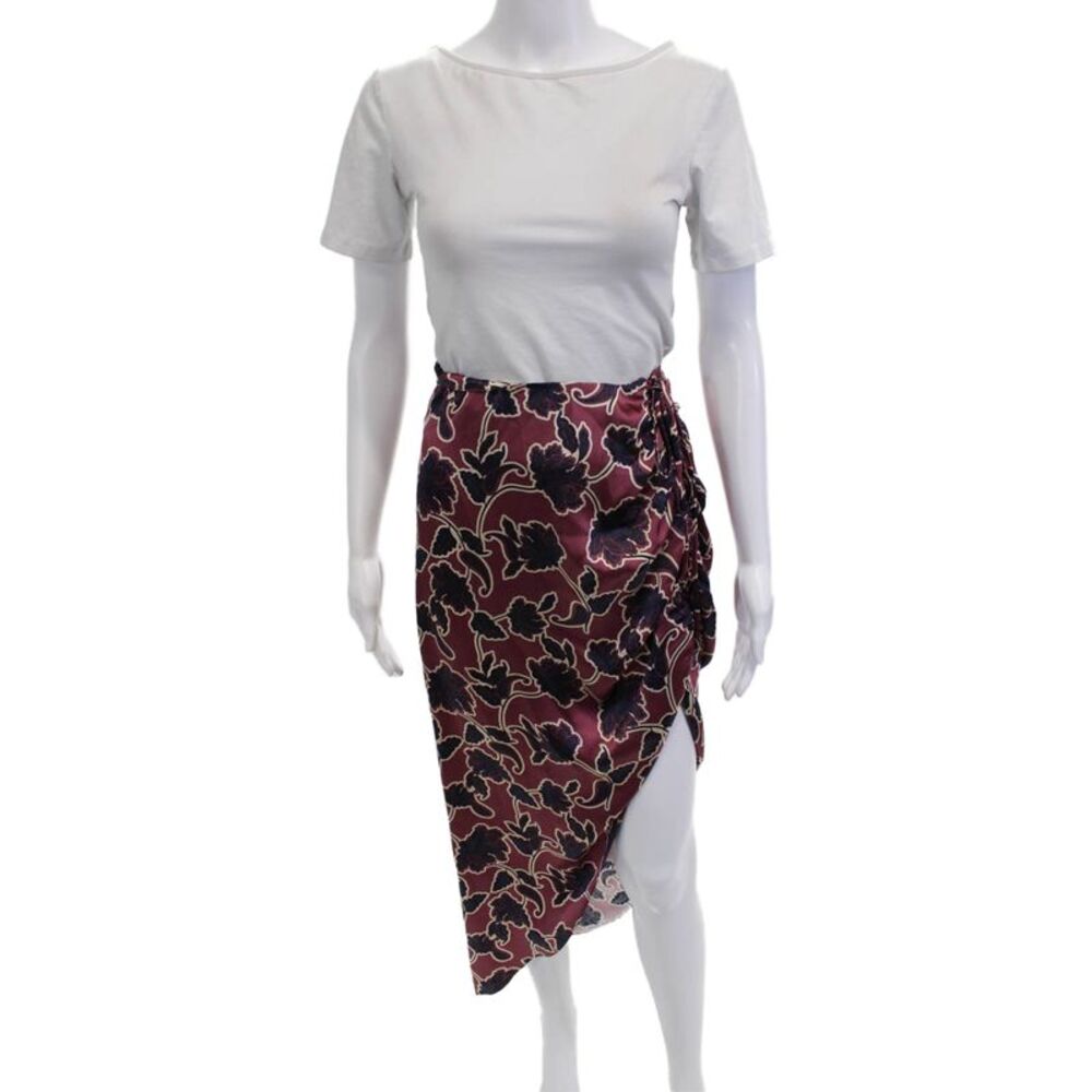 Cami NYC Women Dark Blue Floral 100% Silk Wrap Midi Skirt Size S